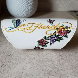 Ed Hardy white leather sunglasses case